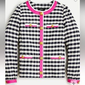 J. Crew Grosgrain-trim Jacket in Gingham Tweed